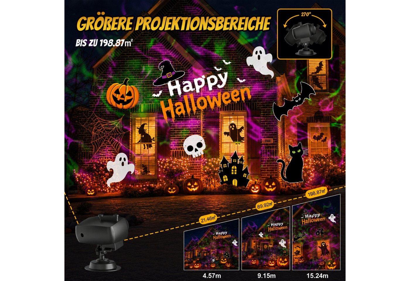 ANYSUN Projektionslampe LED Dekolicht Projektionslicht Halloween Weihnachten Außen Deko, LED fest integriert, 2 in 1 Ozeanwelle Schneeflocke Urlaub Projektor Wasserdicht Bild 4