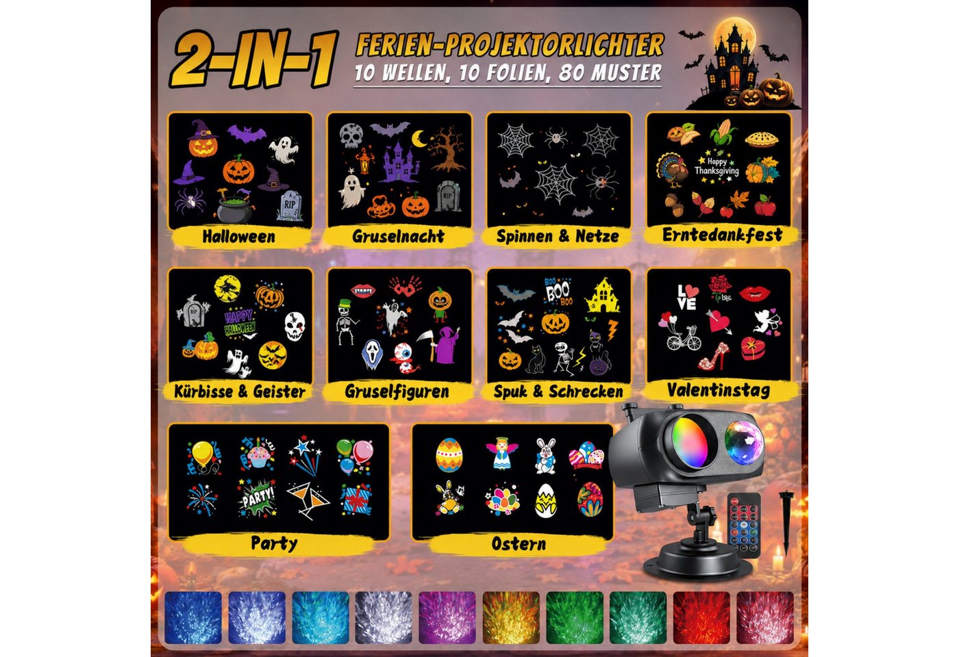 ANYSUN Projektionslampe LED Dekolicht Projektionslicht Halloween Weihnachten Außen Deko, LED fest integriert, 2 in 1 Ozeanwelle Schneeflocke Urlaub Projektor Wasserdicht Bild 5