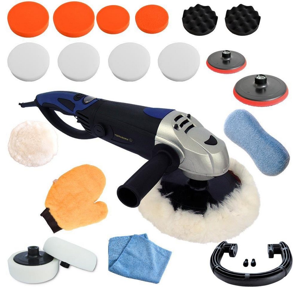 Duke-Handel Rotationspoliermaschine Poliermaschine Polierer Autopolierer Schleifmaschine 1600Watt (Set 2), 3000 max. U/min, (Set, 25 tlg., inkl. umfangreichem Polier- und Schleifzubehör), ohne Akku und Ladegerät, Griff ist drehbar um 180° Bild 3