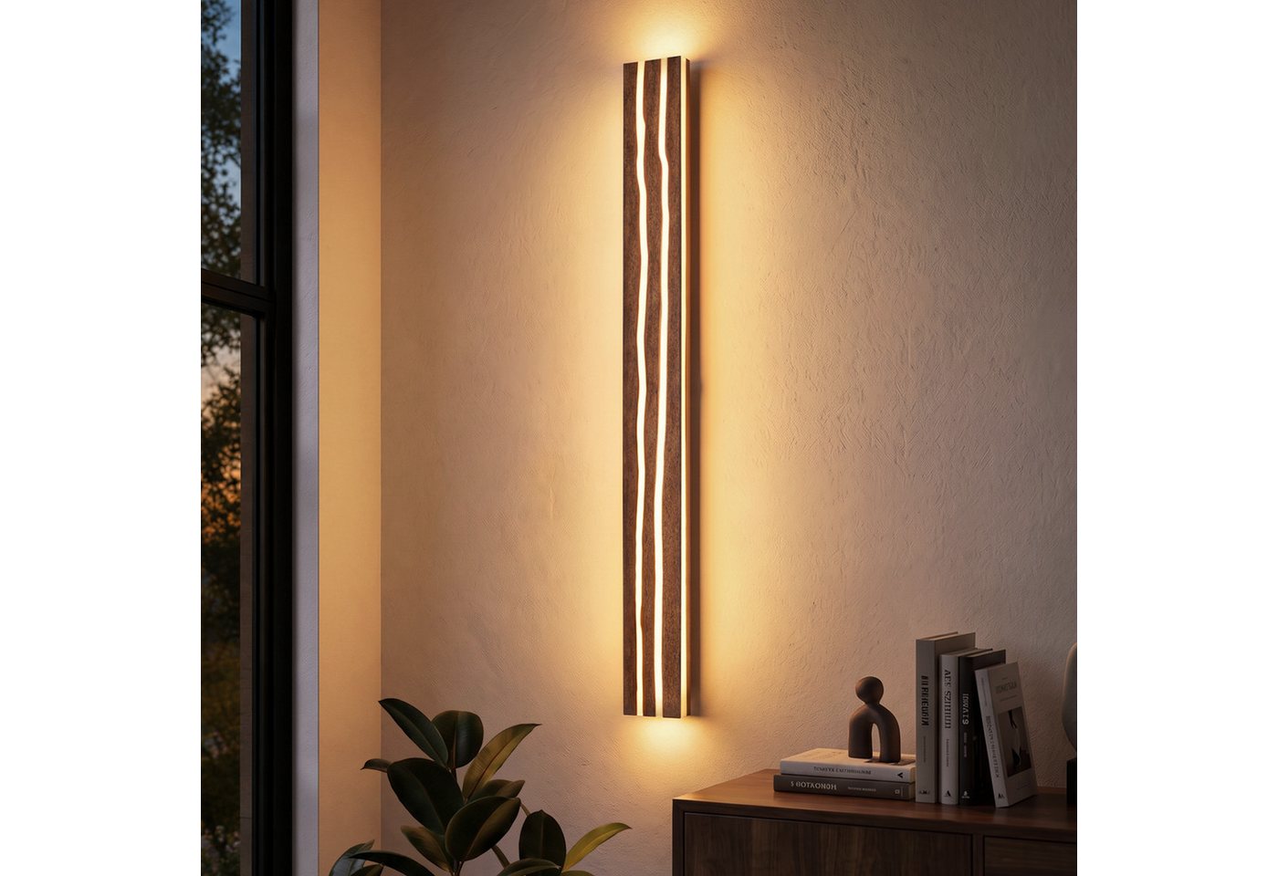 Nettlife Wandleuchte Innen Holz 50/100cm LED Wandlampe 8/16W vintage Indirektes Licht, LED fest integriert, warmweiß, für Wohnzimmer Schlafzimmer Stimmungsvolle Flur Treppenhaus Bild 3
