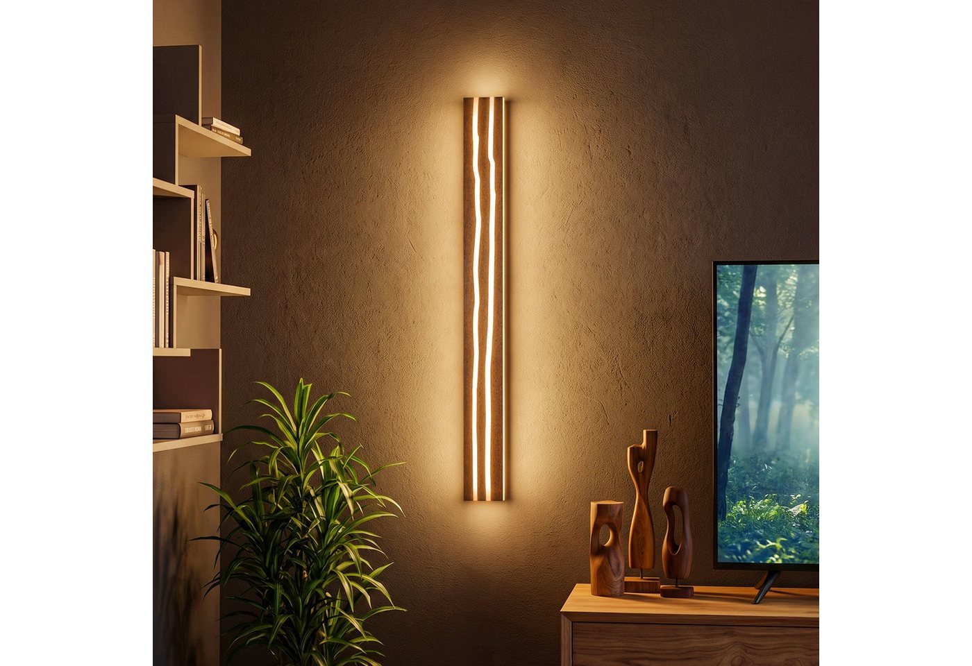 Nettlife Wandleuchte Innen Holz 50/100cm LED Wandlampe 8/16W vintage Indirektes Licht, LED fest integriert, warmweiß, für Wohnzimmer Schlafzimmer Stimmungsvolle Flur Treppenhaus Bild 4