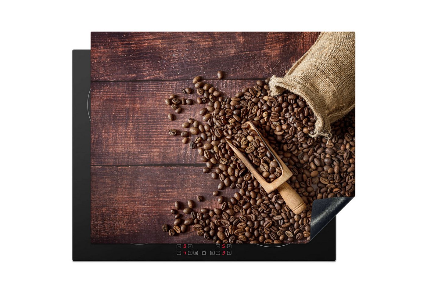 MuchoWow Herd-Abdeckplatte Kaffee - Kaffeebohnen - Braun - Holz, Vinyl, (1 tlg), Abdeckung Induktionskochfeld Schutzmatte, Küche Deko, 65x52 cm