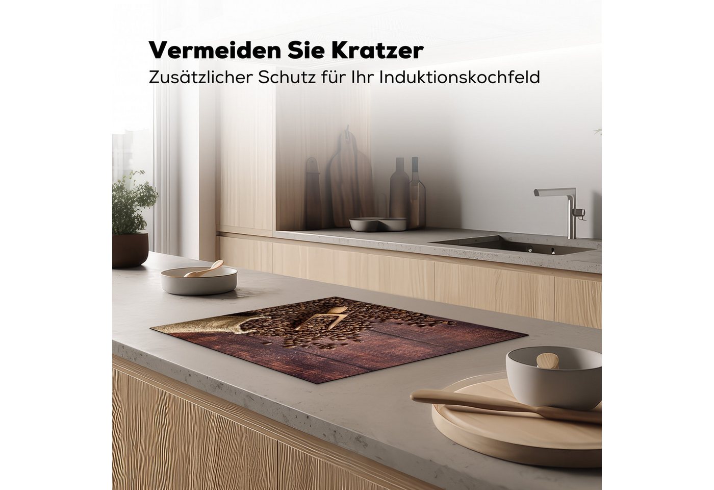 MuchoWow Herd-Abdeckplatte Kaffee - Kaffeebohnen - Braun - Holz, Vinyl, (1 tlg), Abdeckung Induktionskochfeld Schutzmatte, Küche Deko, 65x52 cm Bild 2