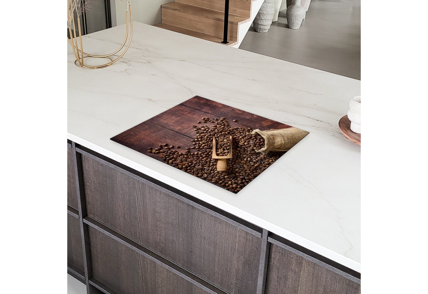 MuchoWow Herd-Abdeckplatte Kaffee - Kaffeebohnen - Braun - Holz, Vinyl, (1 tlg), Abdeckung Induktionskochfeld Schutzmatte, Küche Deko, 65x52 cm Bild 5