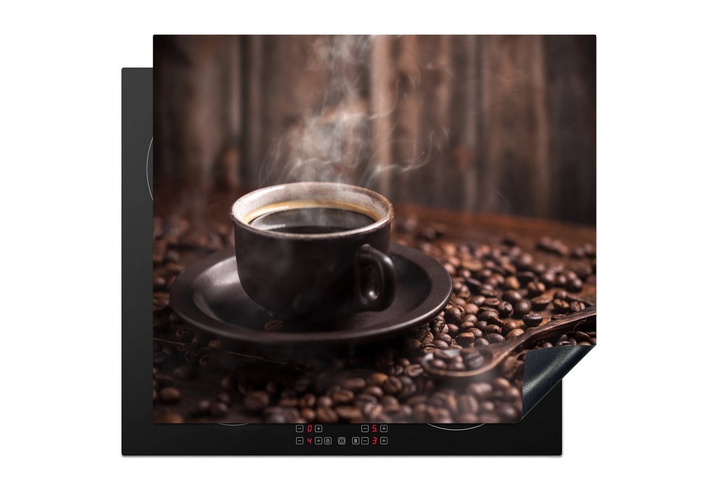 MuchoWow Herd-Abdeckplatte Kaffee - Heiß - Kaffeebohnen, Vinyl, (1 tlg), Ceranfeldabdeckung Küche, Herdabdeckplatte Einteilig, 59x51 cm