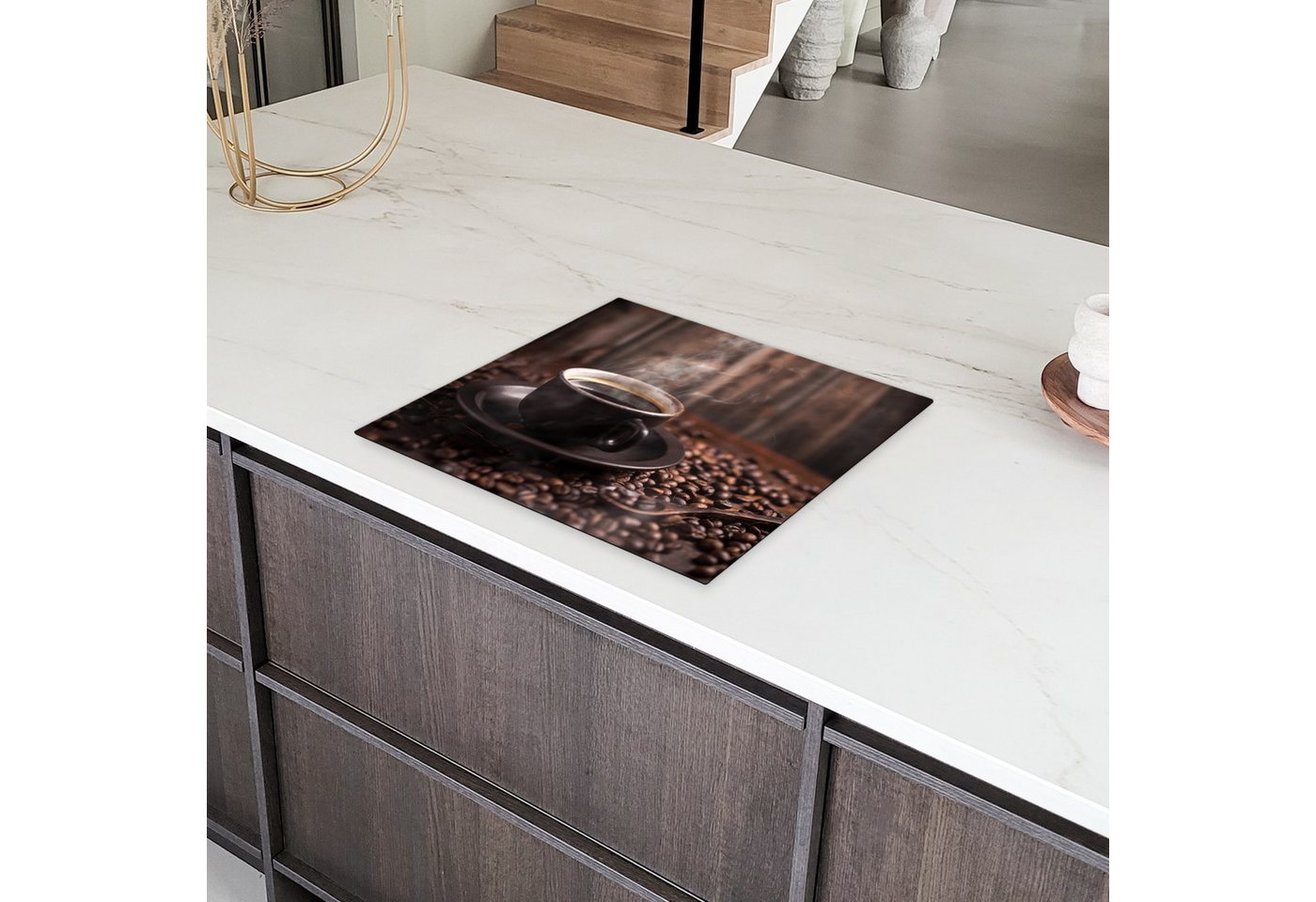 MuchoWow Herd-Abdeckplatte Kaffee - Heiß - Kaffeebohnen, Vinyl, (1 tlg), Ceranfeldabdeckung Küche, Herdabdeckplatte Einteilig, 59x51 cm Bild 3