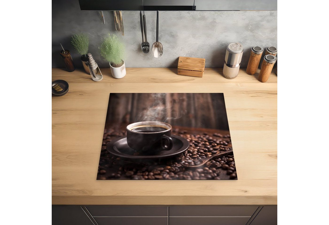 MuchoWow Herd-Abdeckplatte Kaffee - Heiß - Kaffeebohnen, Vinyl, (1 tlg), Ceranfeldabdeckung Küche, Herdabdeckplatte Einteilig, 59x51 cm Bild 4
