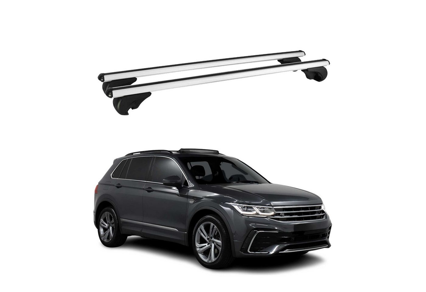 OMAC Dachträger für VW Tiguan MK 2016-2025 Gepäckträger Grundträger Aluminium Grau 2x (2-St), Wasserbeständig,Abnehmbar,Multifunktional,Leichtgewichtig Bild 2