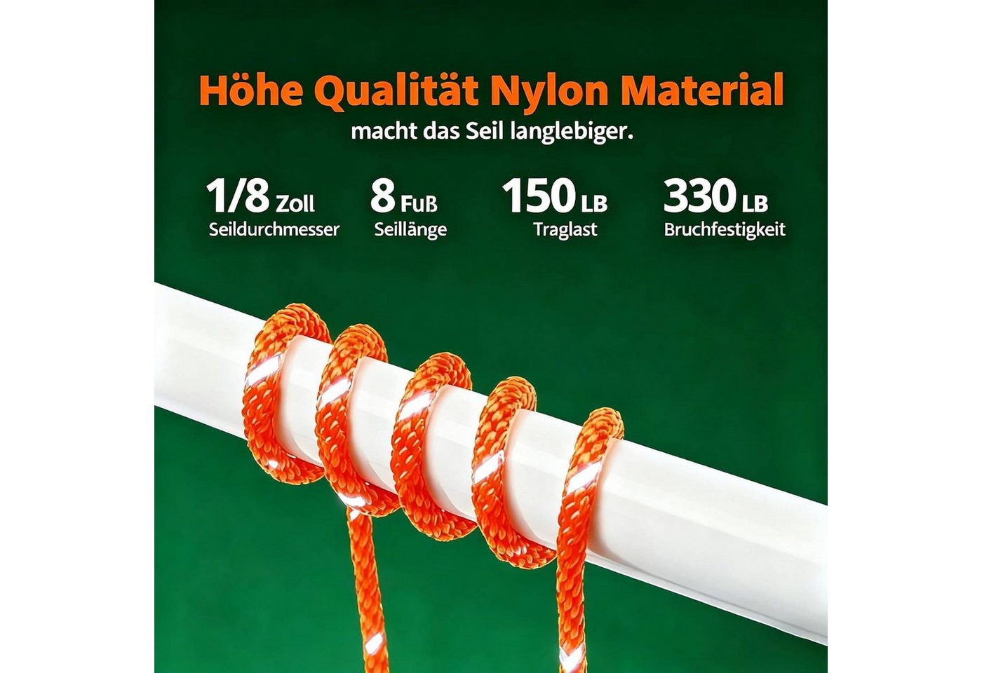 FELIXLEO Abschleppseil 4 STK 4mm Abspannseile 4m mit Seilspanner Reflektierend Orange (8-tlg)