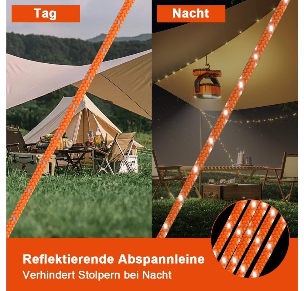 FELIXLEO Abschleppseil 4 STK 4mm Abspannseile 4m mit Seilspanner Reflektierend Orange (8-tlg) Bild 2