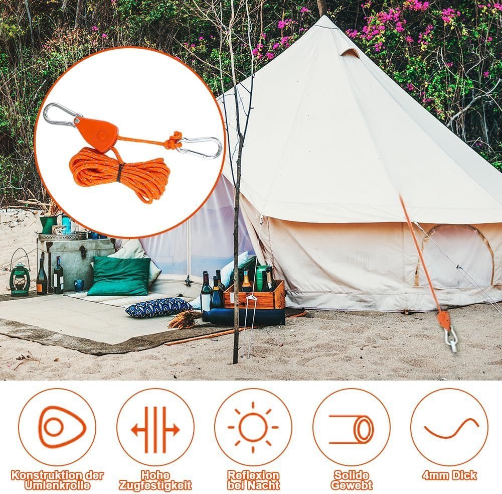 FELIXLEO Abschleppseil 4 STK 4mm Abspannseile 4m mit Seilspanner Reflektierend Orange (8-tlg) Bild 5
