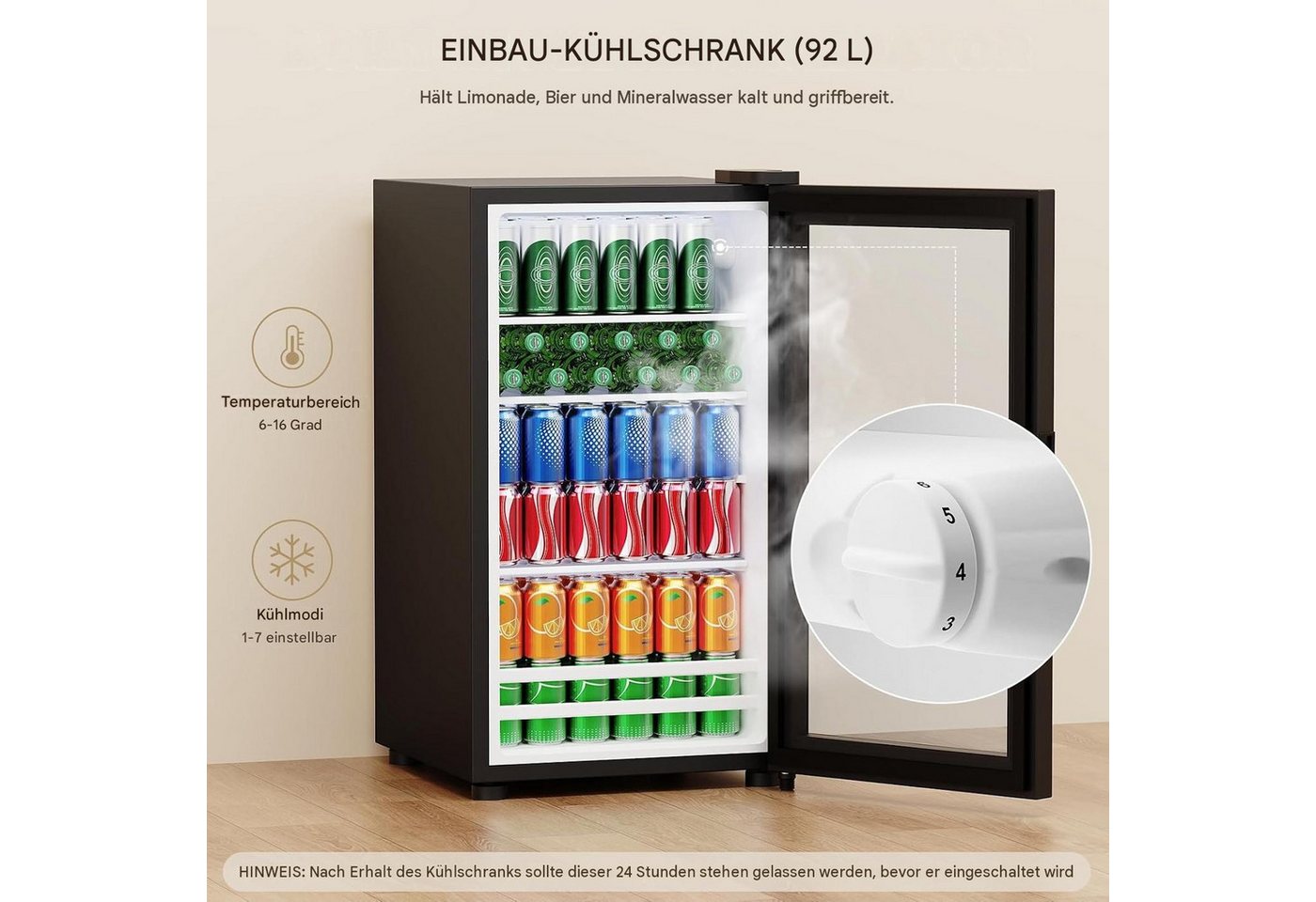 BROTTAR Kühlschrank Snackschrank - Kaffeebar mit Kühlschrank, LED-Beleuchtung BC-92S, 83 cm hoch, 100 cm breit, mit Stauraum und Bewegungssensor, Schwarz Bild 2