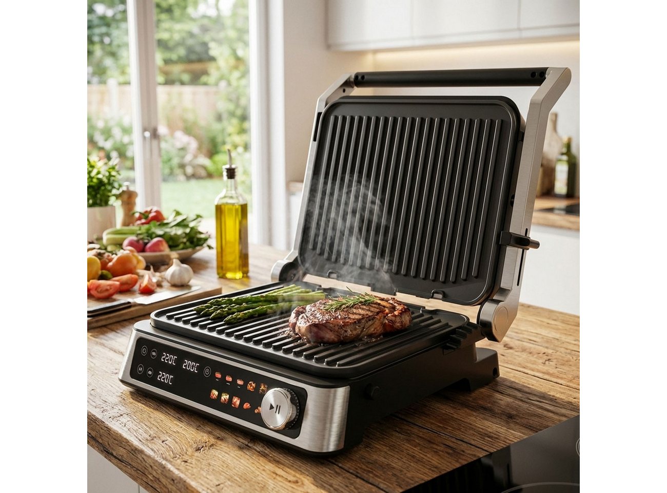 Casativo Kontaktgrill 2000W Kontaktgrill mit Farbdisplay & 2 Zonen, Tischgrill für Steak, 2000 W, Elektro-Kontaktgrill mit Farbdisplay, 2 getrennten Zonen, 180° Öffnung Bild 5
