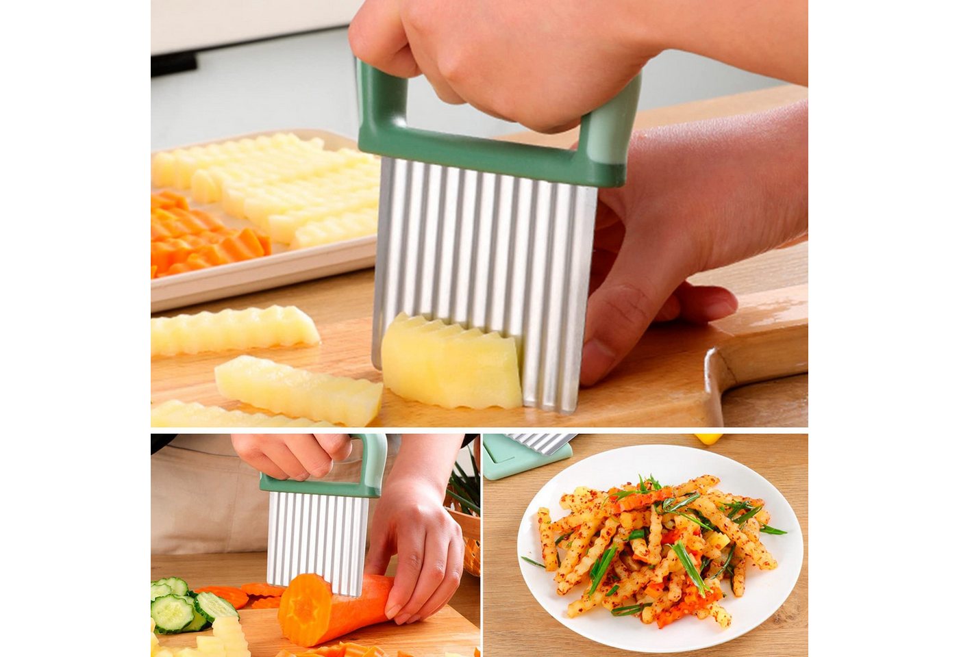 FOUORTUNATE-BEE Gemüseschneider Wellenschneider Kartoffelschneider Edelstahl mit Schutzkappe, Für Gemüse Obst Salat Butter Küchenhelfer mit Griff Edelstahl