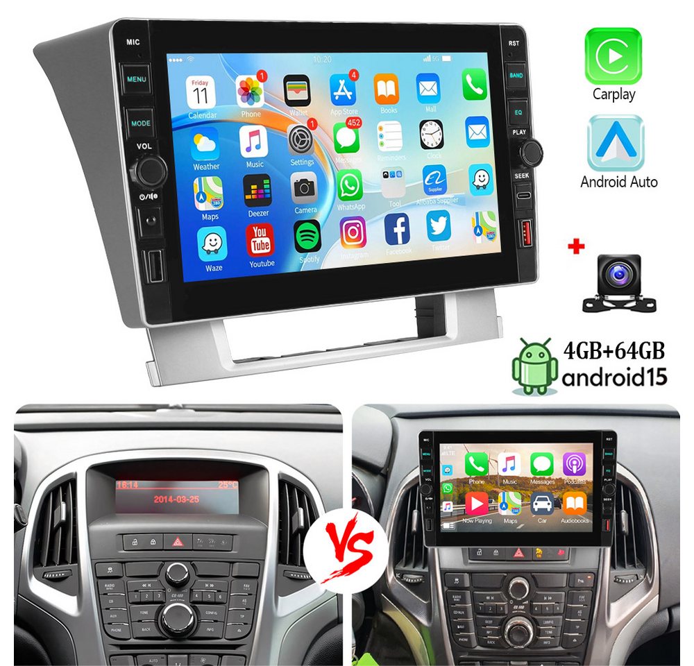 ESSGOO DAB+ Android 15 Für Opel Astra J 2010-2014 Carplay Mit USB und Type-C Autoradio (RDS, 4+64GB(optional), FM, USB- und Type-C, DAB+ (optional), SWC)