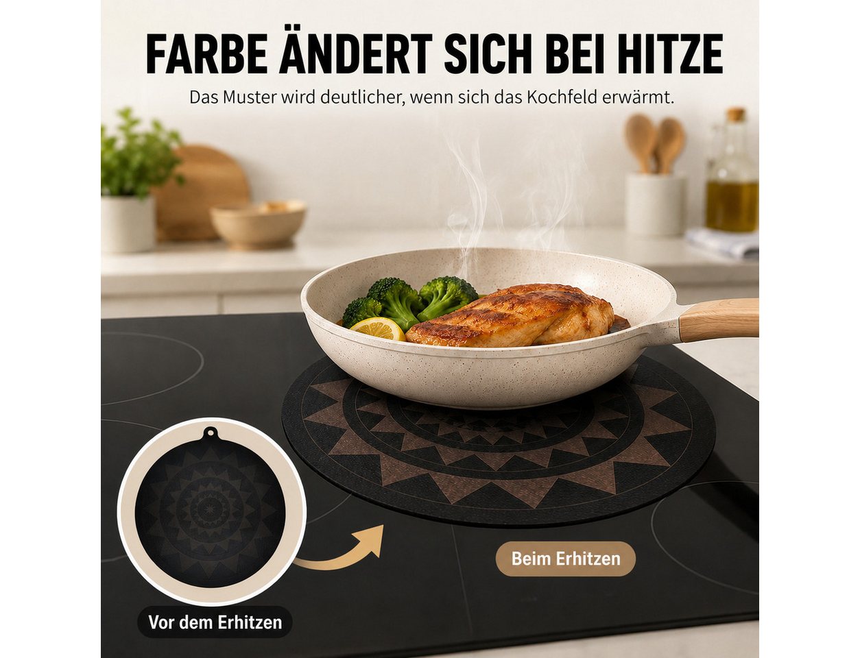 XEOOCE Schneide- und Abdeckplatte Herdabdeckung, Silikon Kochfeldabdeckung, Hitzebeständig, 4 Stück, (Mehrteiliges Set, 4 Herdabdeckplatten (24 cm), bunt), Farbwechsel, 260°C hitzebeständig, Silikon Bild 5
