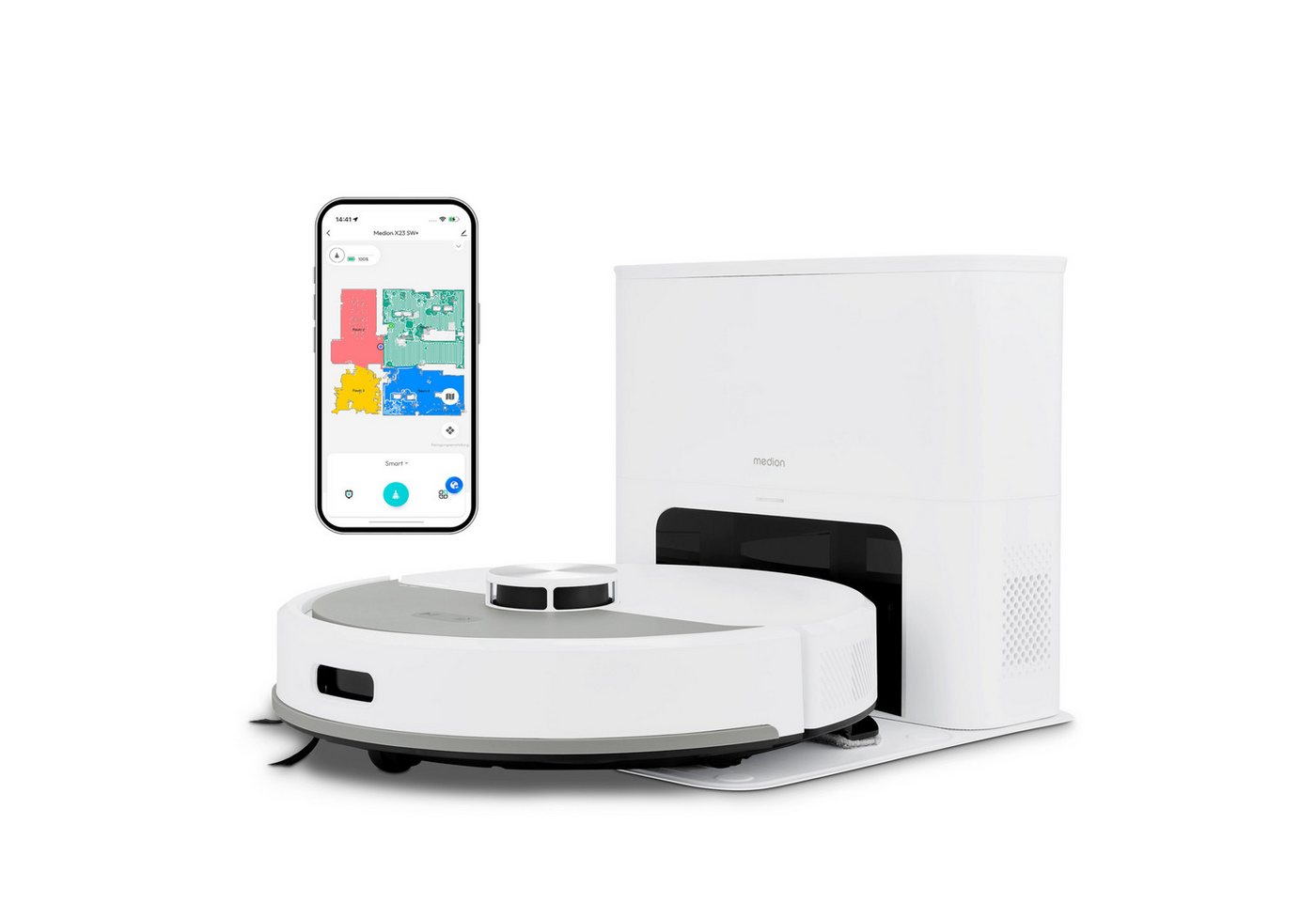 Medion® Saugroboter Smarter Saugroboter mit Wischfunktion und Absaugstation X23 SW+, beutellos, X23SW+ Bild 3