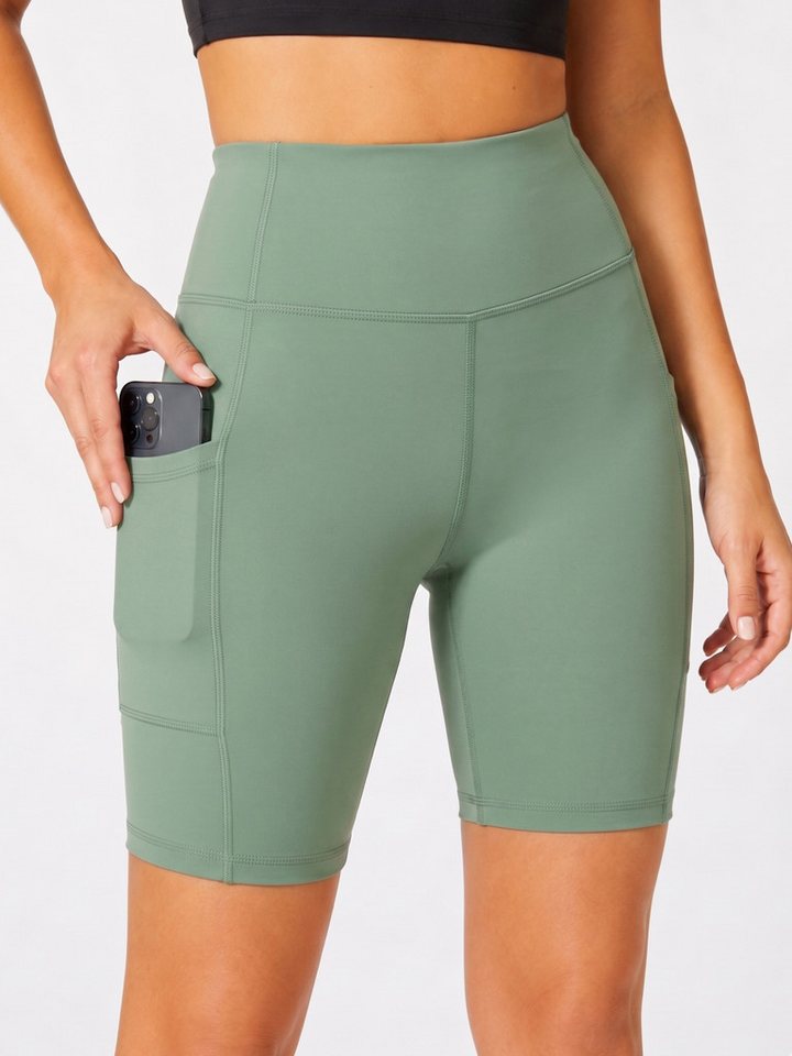 FemmeTone Trainingshose High Waist Biker Shorts – Damen Sporthose mit Tasche Elastische kurze Leggings – Fitnesshose für Training, Yoga & Workout Bild 3