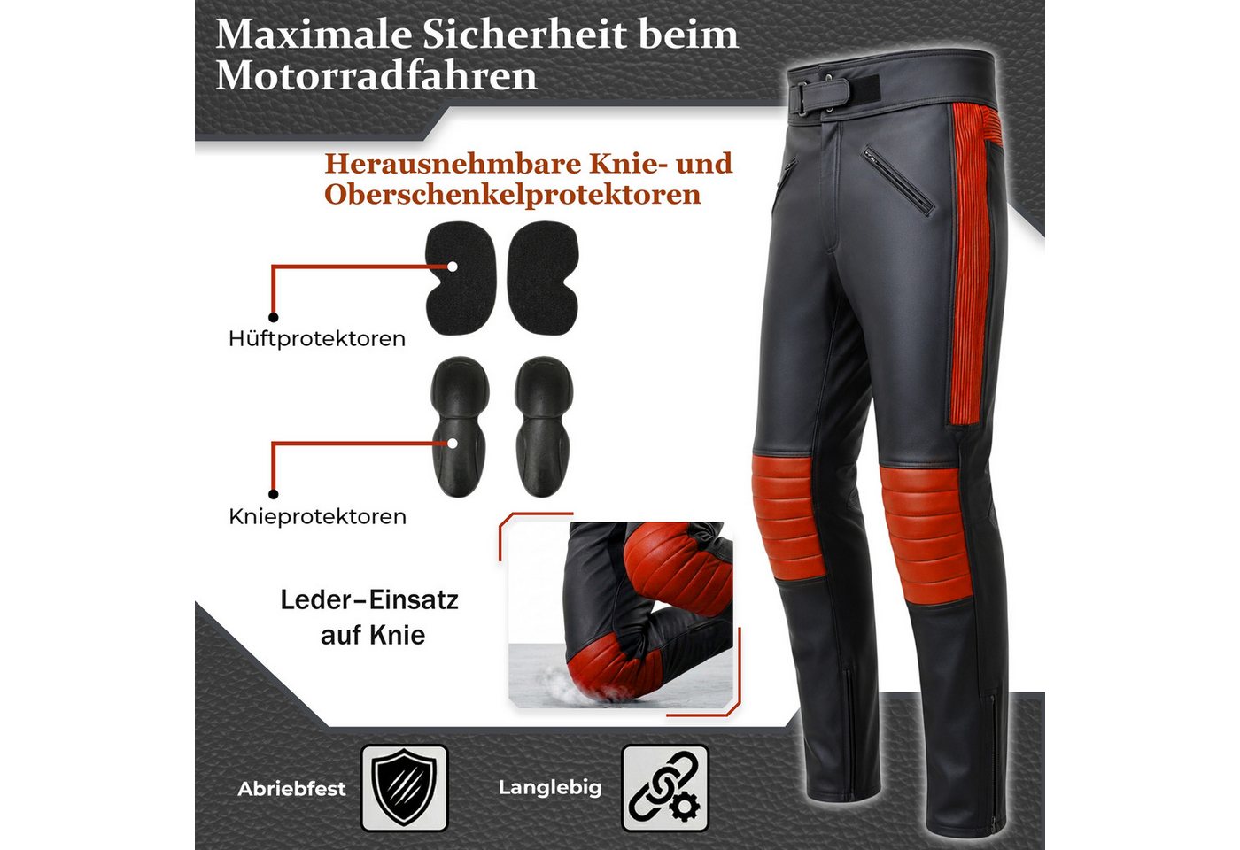 German Wear Motorradhose GW401T Motorradhose Motorrad Biker Lederhose Rindsleder leder hose Schwarz Bild 2
