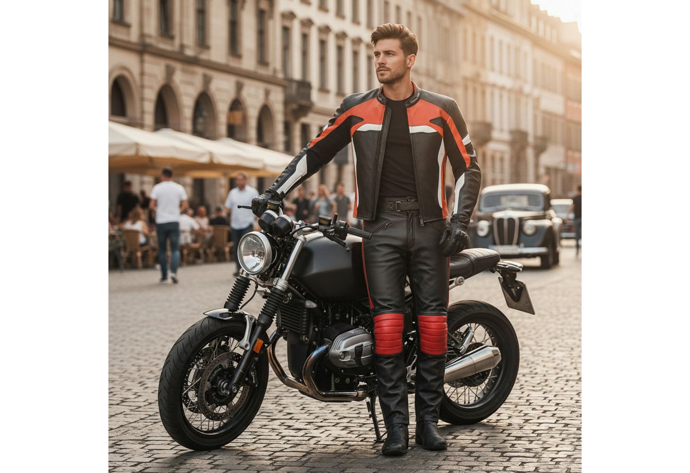 German Wear Motorradhose GW401T Motorradhose Motorrad Biker Lederhose Rindsleder leder hose Schwarz Bild 3