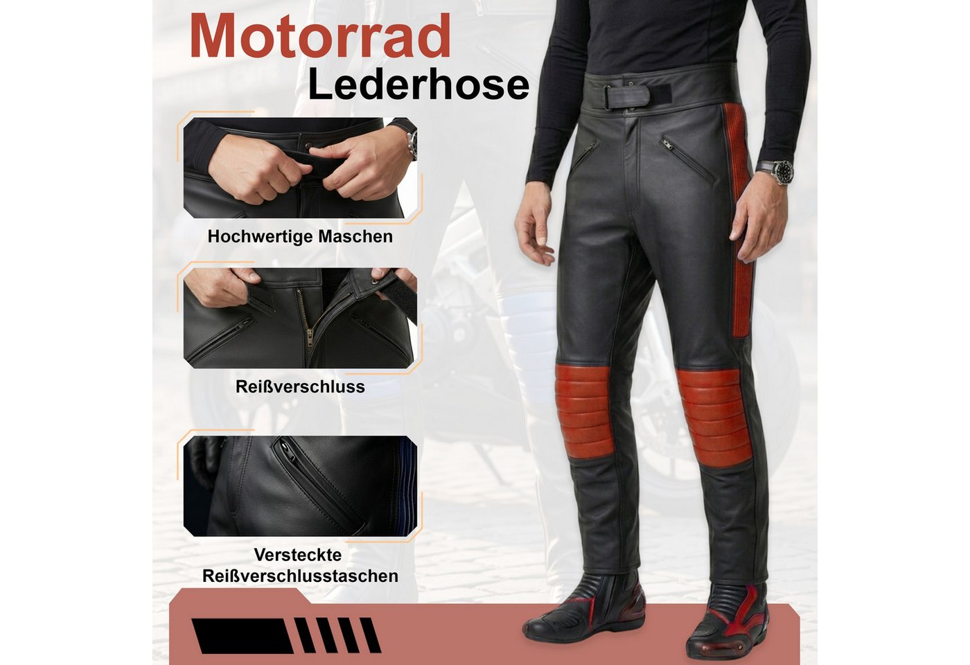 German Wear Motorradhose GW401T Motorradhose Motorrad Biker Lederhose Rindsleder leder hose Schwarz Bild 5