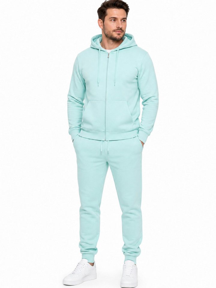 L.gonline Freizeitanzug Herren Jogginganzug einfarbig 100% BW 586 Mint Grün XXL (Kapuzenjacke mit Reißverschluss, Hose, 2-tlg), Fitness Freizeit Casual Bild 3