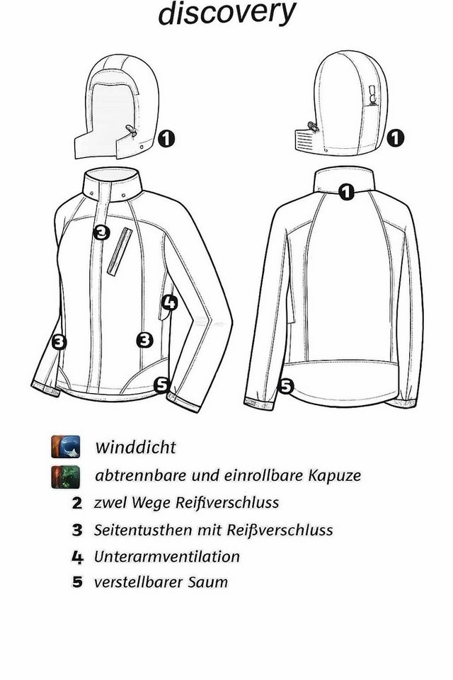 Weit & Breit Handelsgesellschaft mbH Trekkingjacke Damen Outdoor Discovery Trekkingjacke Braungrün 40 (Einzelartike, 1-St., Ooutdoorjacke) Unterarmbelüftung,versiegelte Nähte, reflektierende Elemente, Kapuze Bild 3