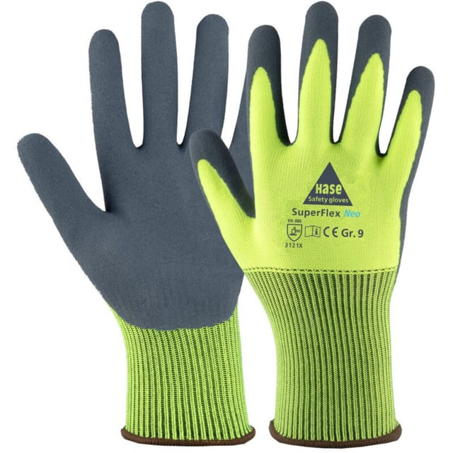 10 Paar Hase® Superflex neo Montagehandschuhe neon-grün/grau 11