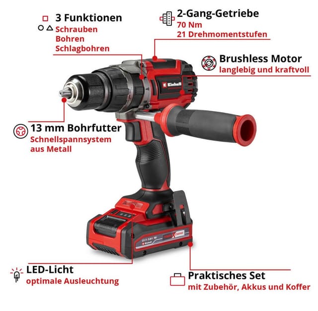 Einhell Professional Akku-Schlagbohrschrauber Mobile Werkstatt TP-CD 18/70 Li-i BL+70 Set Akkuschrauber