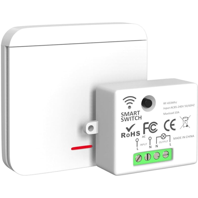 433-mhz-funkschalter – 10-a-empfänger – Kompatibel Mit Led-beleuchtung Und Angeschlossenen Geräten – Einfache, Kabellose Installation