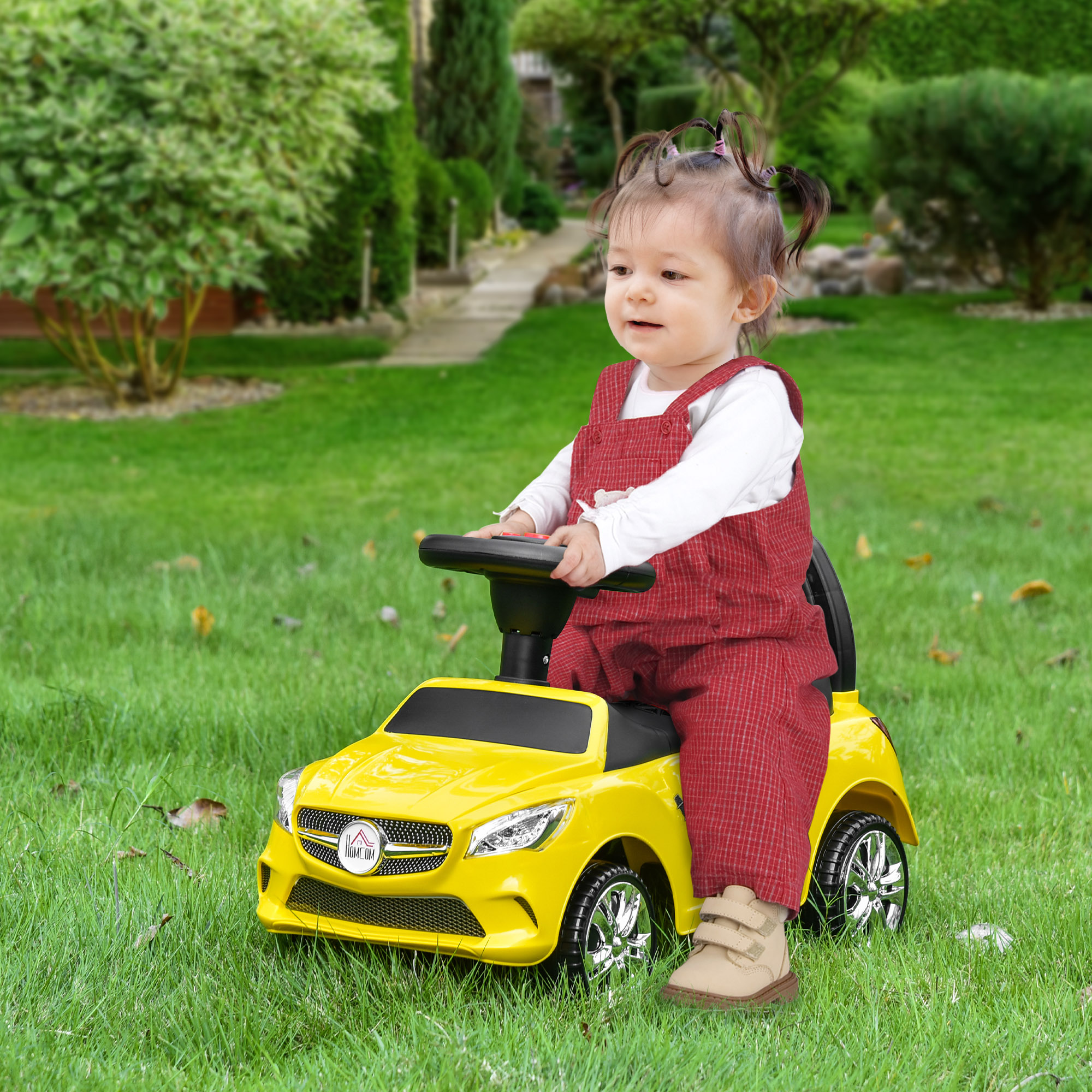 Kinder-elektroauto Mit Lenkrad, Scheinwerfern Und Eingebauter Musik, Aus Pp Und Metall, 63,5 X 28 X 36 Cm, Gelb