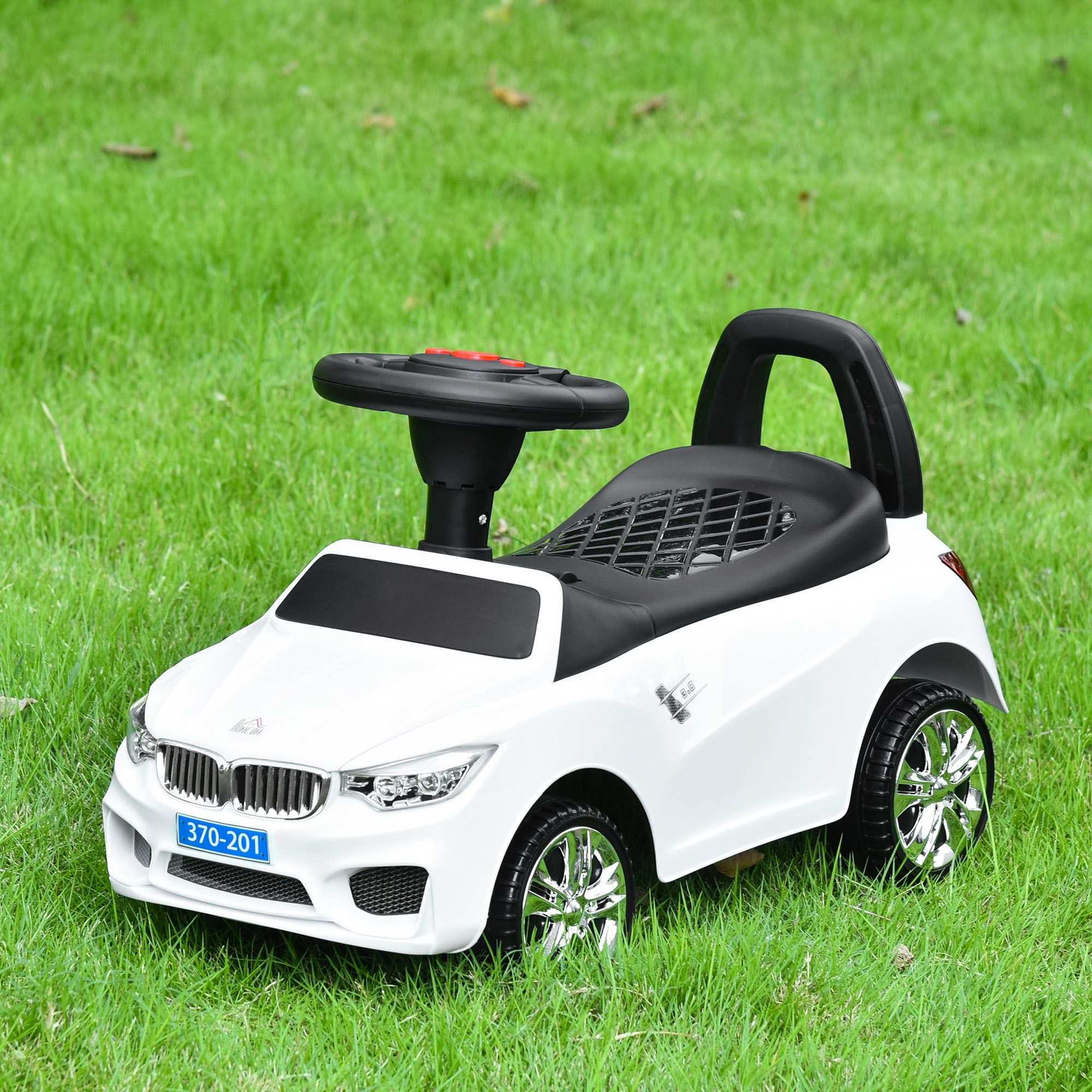 Kinder-elektroauto Mit Lenkrad, Scheinwerfern Und Integrierter Musik, Aus Pp Und Metall, 63,5 X 28 X 36 Cm, Weiß