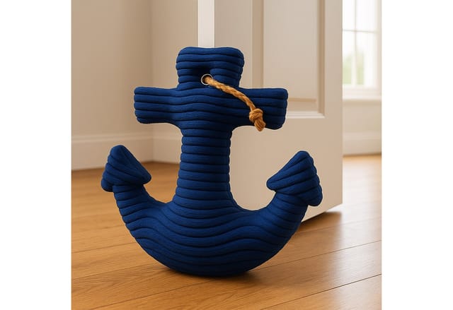 Relaxdays Türstopper Anker, dekorativer Türhalter, Sandfüllung, Baumwolle, Bodenpuffer, HBT: 38 x 42 x 28 cm, dunkelblau