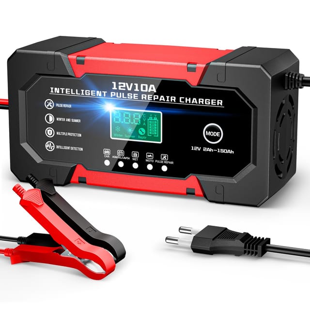 10 A 12 V Lifepo4 Autobatterieladegerät, Intelligentes Ladegerät Für Auto Und Motorrad Mit 5 Reparaturmodi, Lcd-display Für Auto, Motorrad, Lkw, Agm, Gel, Nass, Lifepo4