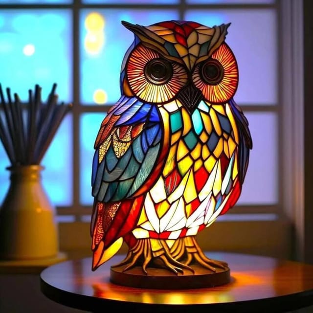 Farbige Glas-tier-tischlampe, Bunte Vintage-nachttischlampe, Harz-nachtlicht, Dekorative Lampe Für Schlafzimmer, Wohnzimmer, Zuhause, Büro – Eule
