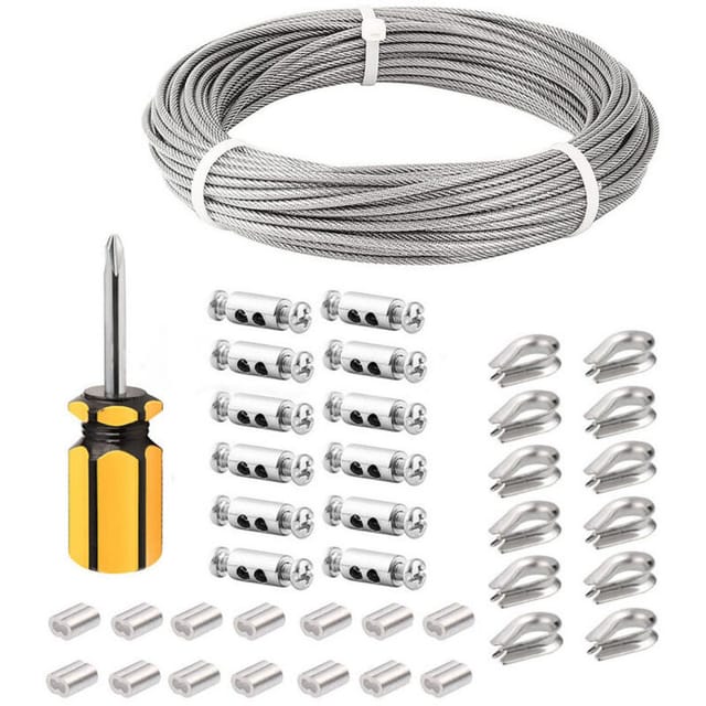 mm Edelstahlkabel, 50 m/3 mm Edelstahlseil, beschichtetes Stahlkabel mit Kabelclips, M3-Hülsen, Edelstahlkauschen, 3 mm Drahtseil für Wäscheleine,