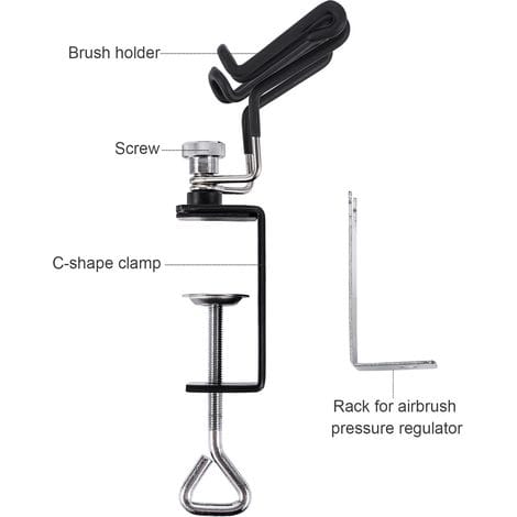 Wakects Universal-airbrush-halterung, C-förmiger Klemm-airbrush-ständer Mit 2 Bürstenhaltern Und Seitlicher Halterung Für Druckregler, Tisch-airbrush-ständer Bis Zu 7,6 Cm (3 Zoll)