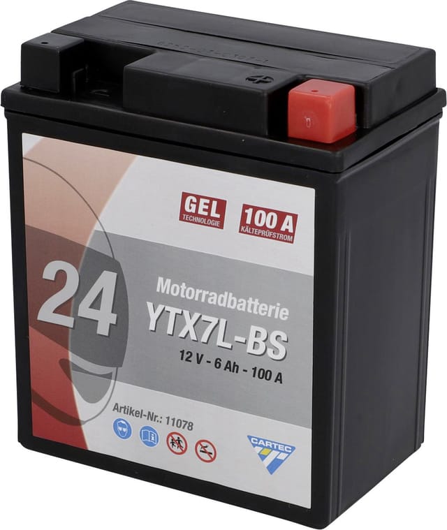 Cartec Gel Motorradbatterie YTX7L-BS 7Ah 160A Gel-Batterie