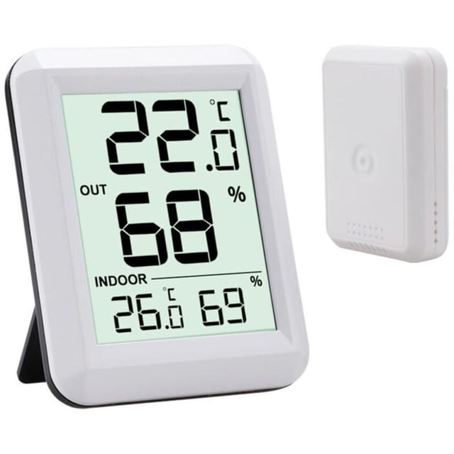 Innen- Und Außenthermometer, Vernetztes Thermometer Mit Drahtlosem Außensensor, Digitales Thermometer-hygrometer Mit Großem Lcd-display, Ein-/ausschalter, Für Büro, Zuhause, Schlafzimmer