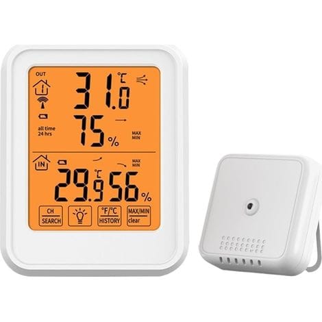 Innen- Und Außenthermometer Und Hygrometer, Digitaler Temperatur- Und Feuchtigkeitssensor, Hintergrundbeleuchteter Touchscreen (weiß Mit 1 Sensor)