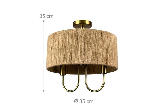 Relaxdays Deckenlampe, Papierseil, Metall, 2-flammig, HxD: 35x35 cm, E14, Boho Lampe, Schlaf- & Wohnzimmer, natur/bronze