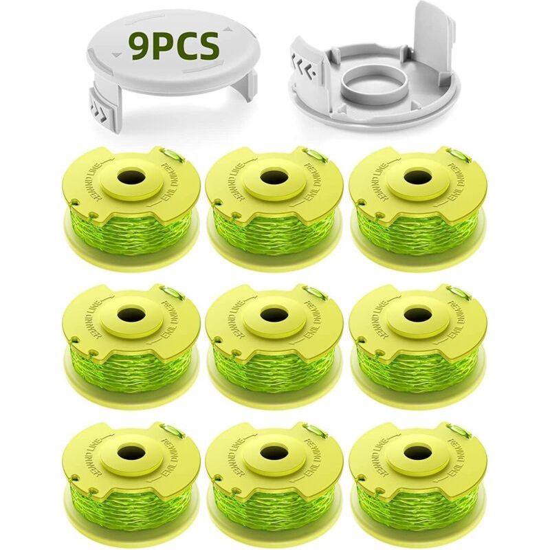 11 Paquet Modèle Actualisé Bobine Fil Coupe Bordure Convient Pour Ryobi One +18v,24v,40v Coupe Bordures,ø2.0mm Et 3.5m Longueur Ac14rl3a Remplacements Coupe Bordure(9 Bobine,2 Couvercle)