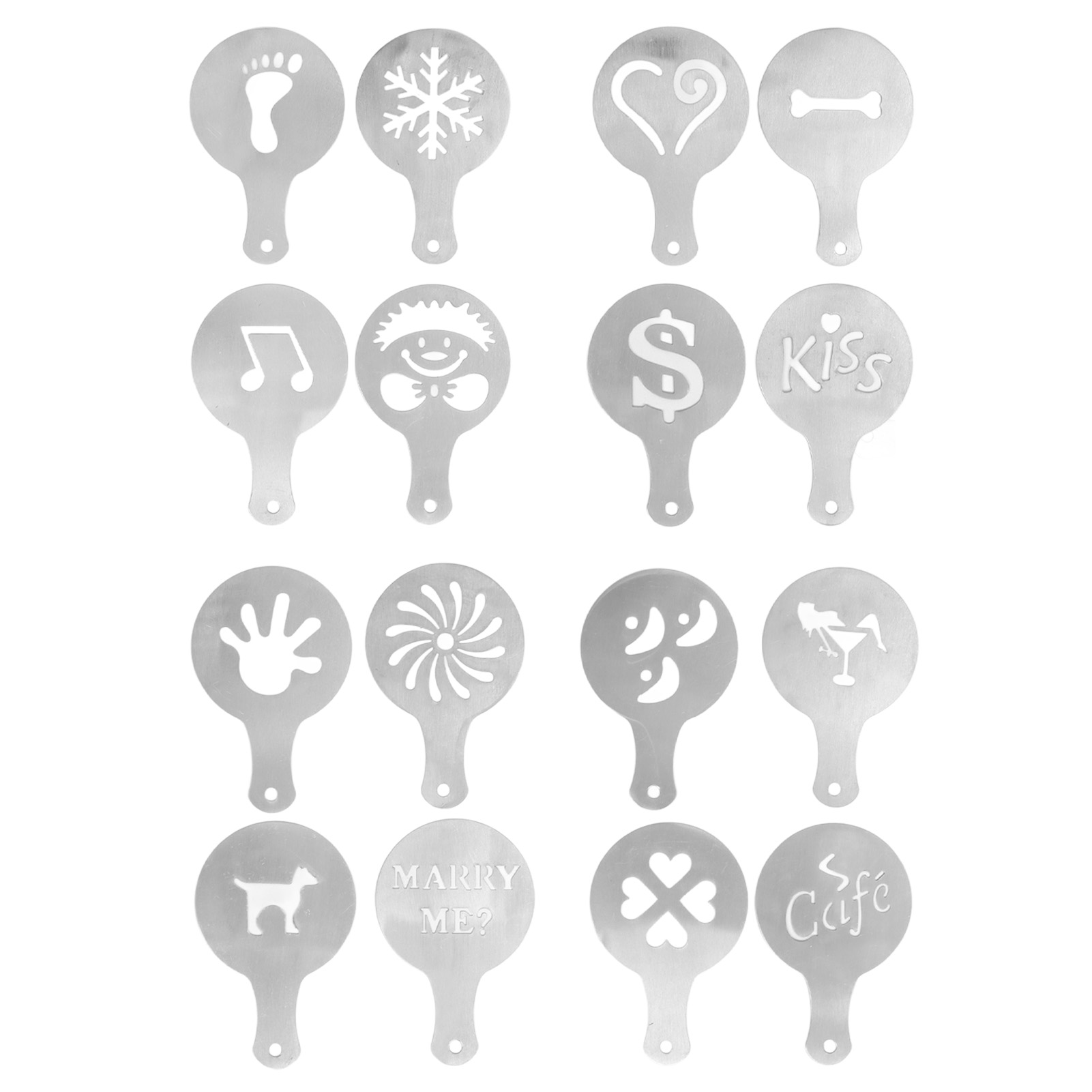 16-teilige Kaffeedekorationsschablonen Aus Lebensmittelechtem Aluminium
