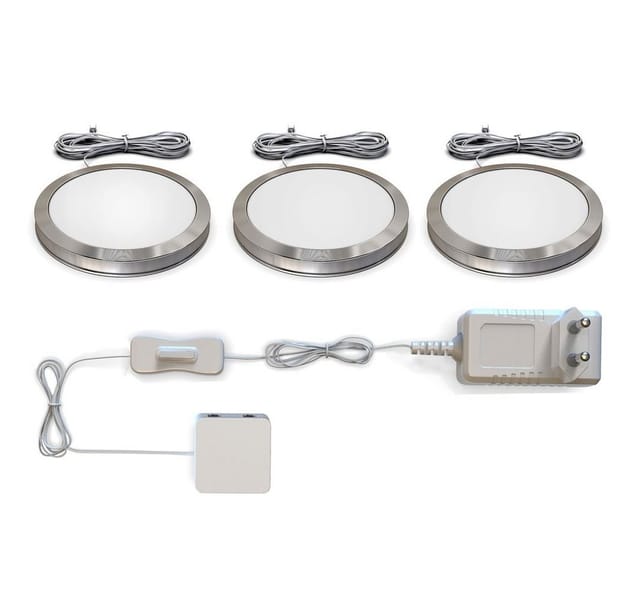 B.k.licht - Unterbauleuchte - 1,8W, 170lm, 3er Set, led, Schalter, Stecker, warmweiß, silber