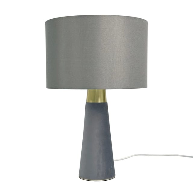 Relaxdays Tischlampe, Leinenschirm & Samtfuß, E27, HxD: 47 x 40 cm, Nachttischlampe mit Kabel, Schlafzimmer, grau