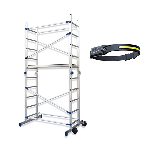 Gerüstleiter klappbar - Max. Arbeitshöhe 3.78m + Stirnlampe - FACPN-LAMPE