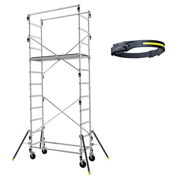 Rollgerüst aus Aluminium : Arbeitshöhe 4.70m maxi + Stirnlampe - 347703-LAMPE