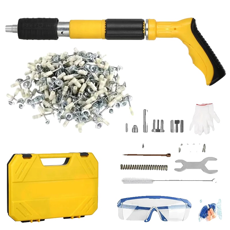 Mini-nagelpistole, Einstellbare Leistung, Leiser Betrieb, Gelbe Nagelpistole + 100 Nägel + Werkzeugkasten