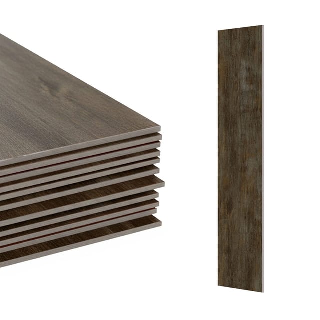 Relaxdays PVC Bodenbelag selbstklebend, 2,5m²/18 Stück, Holzoptik, Bad, Küche, Klebefliese 91x15 rutschfest, dunkelbraun