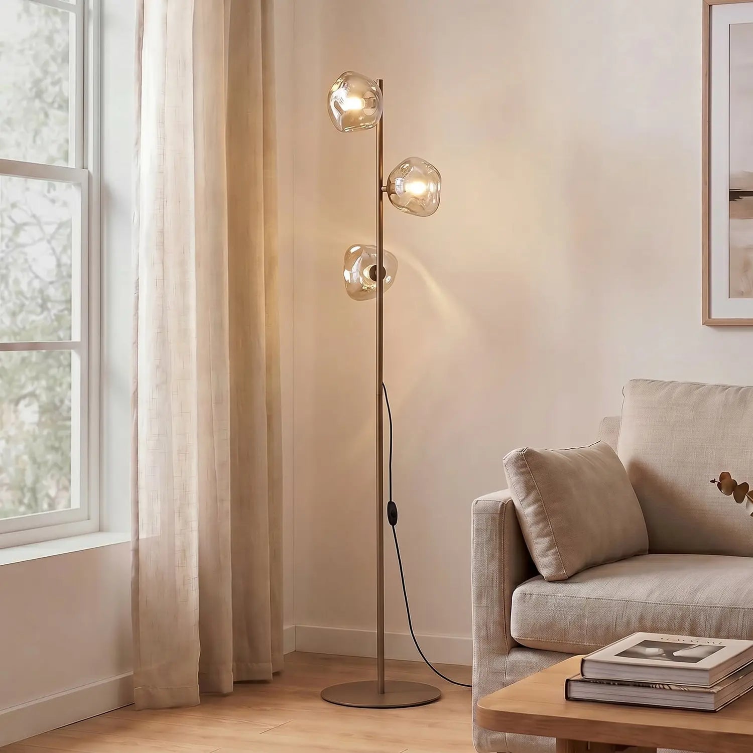 [neuwertig] B-ware Stehlampe Stehleuchte Lava Glas Sand Cognac G9 Wohnzimmer Beleuchtung942